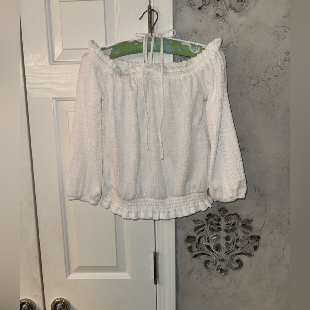 MICHAEL-Michael Kors 70’s Vibe, Off The Shoulder, Smocked Bottom Top.